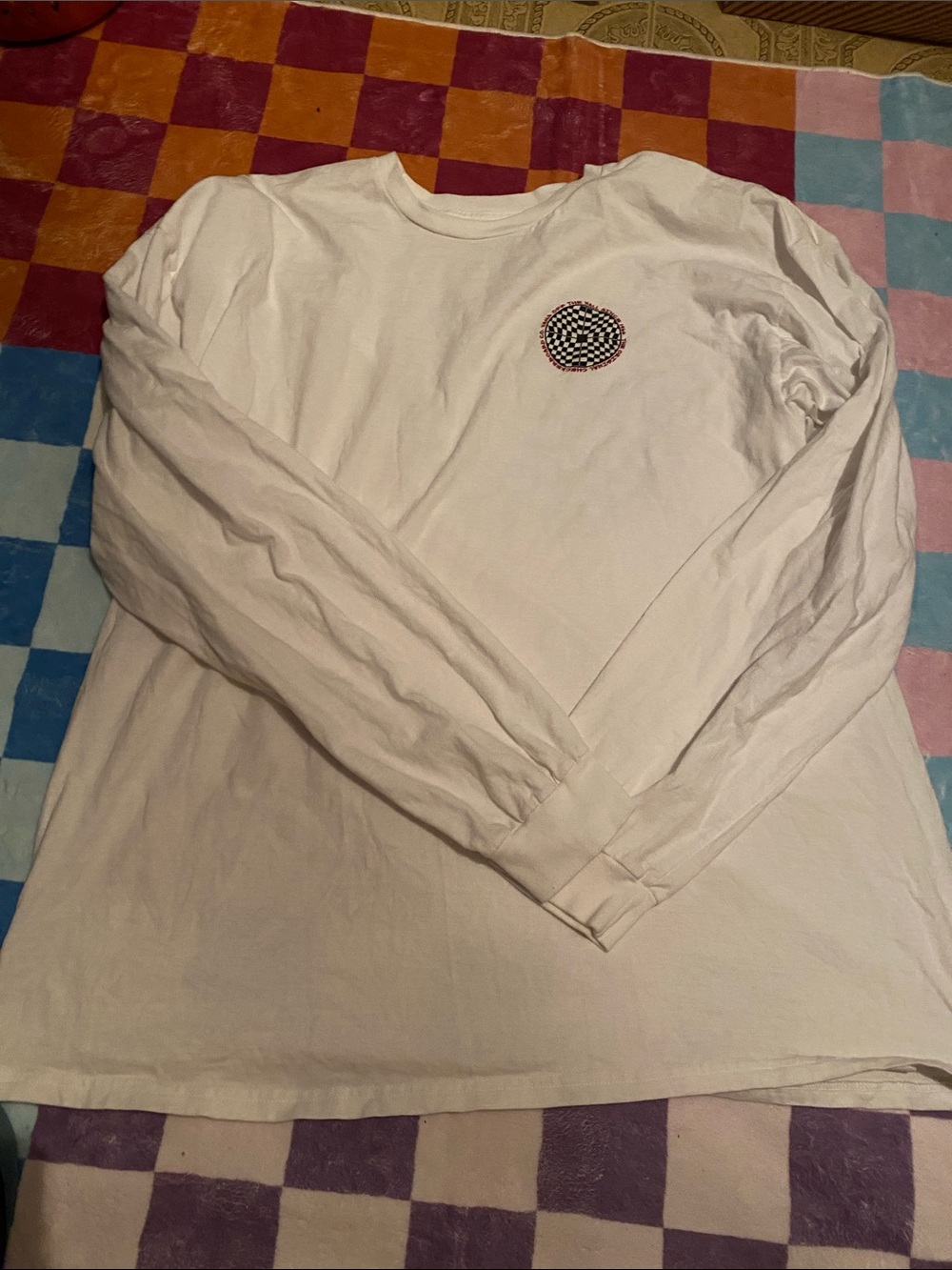 Vans White Long Sleeve Tee with Checkerboard Chest Logo